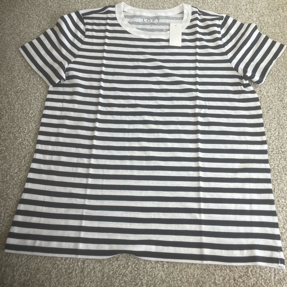 LOFT Navy and White Striped Tee